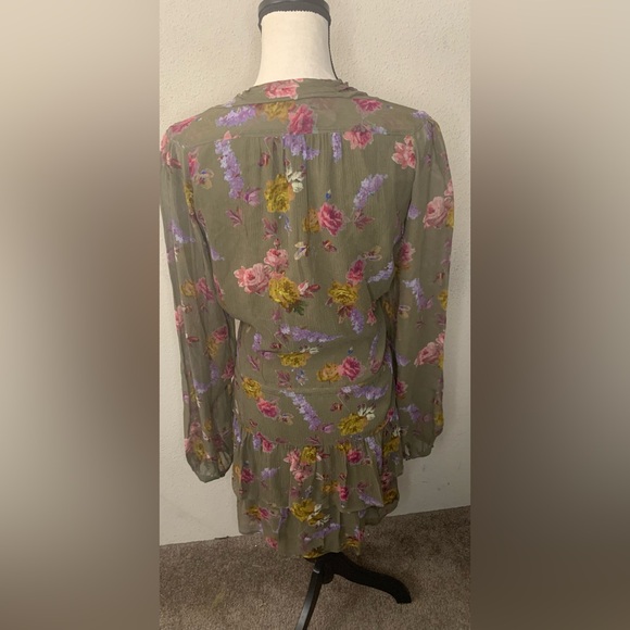 NWOT PAIGE Elynne Floral Long Sleeve Silk Chiffon Dress in Moss Multi Size XL - Picture 4 of 13